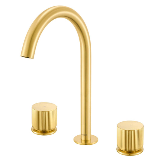 Ruvati RVF5238 Fabio Two-Handle Widespread Bathroom Faucet with Textured Knobs in Brushed Gold