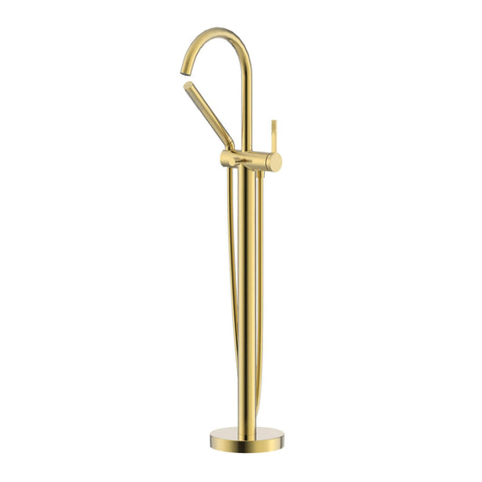 Ruvati RVF5338 Lucia Single-Handle Floor-Mounted Freestanding Tub Filler with Hand Shower in Brushed Gold finish
