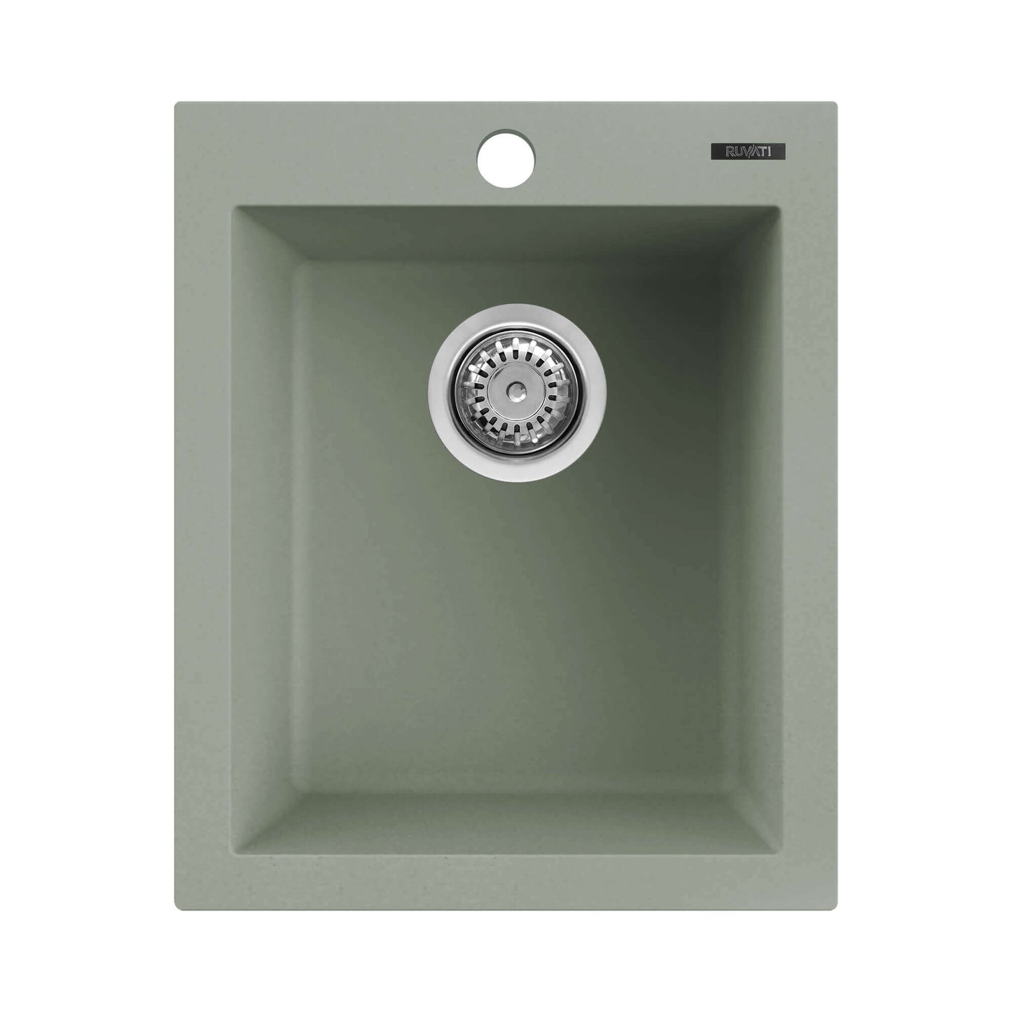 Ruvati epiGranite RVG1016 16" Topmount Single Bowl Wet Bar and Prep Sink in Sage Green finish.