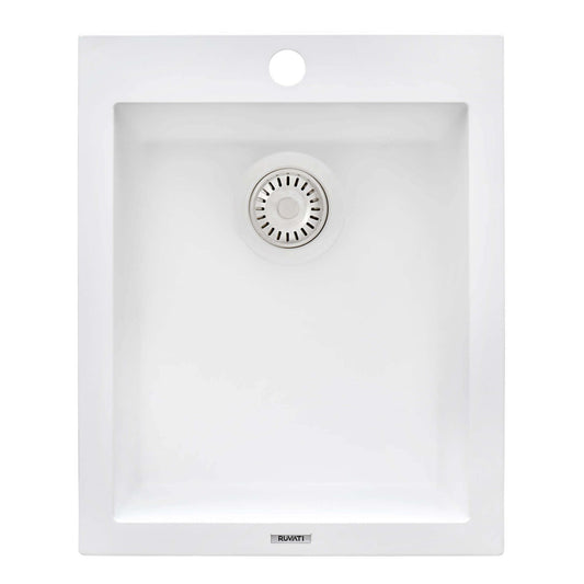 Ruvati epiGranite RVG1016 16" Topmount Single Bowl Wet Bar and Prep Sink in Arctic White Matte finish.