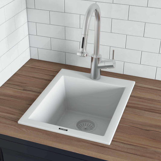 Ruvati epiGranite RVG1016 16" Topmount Single Bowl Wet Bar and Prep Sink in Arctic White Matte finish