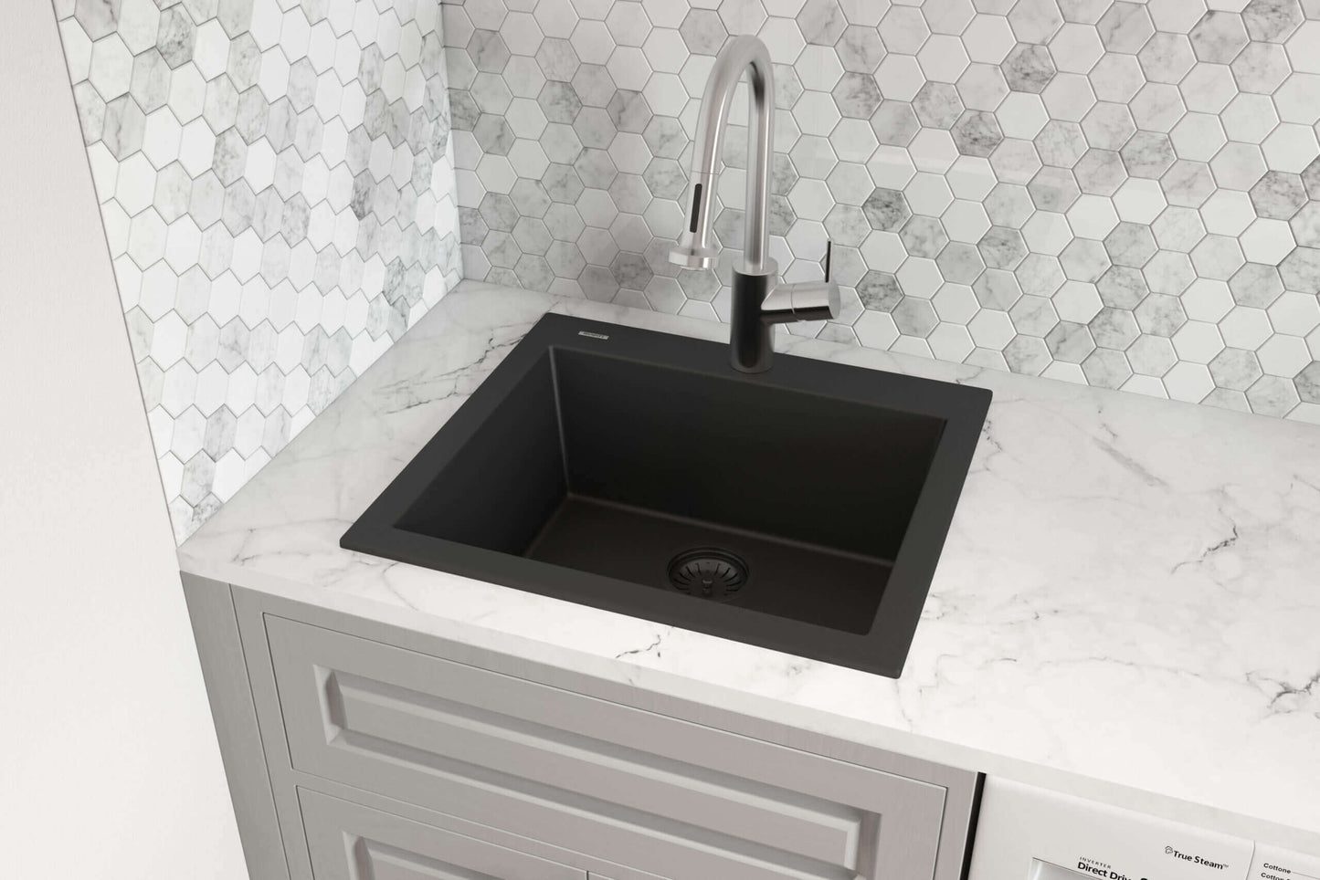 Ruvati epiGranite RVG1022 22" Topmount Single Bowl Wet Bar and Prep Sink in Midnight Black finish