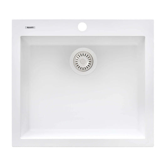 Ruvati epiGranite RVG1022 22" Topmount Single Bowl Wet Bar and Prep Sink in Arctic White Matte finish.
