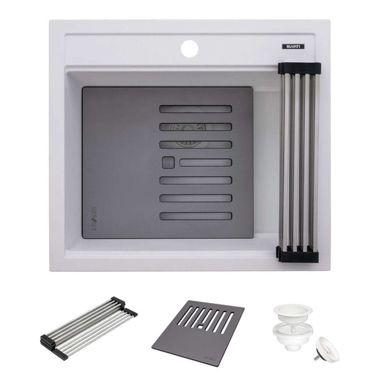 Ruvati epiCube RVG1622 23" Topmount Workstation Wet Bar and Prep Sink with Dual Ledges features a sleek design.