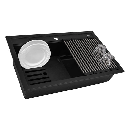 Ruvati epiCube RVG1631 31" Topmount Workstation Kitchen Sink with Dual Ledges in Black Finish