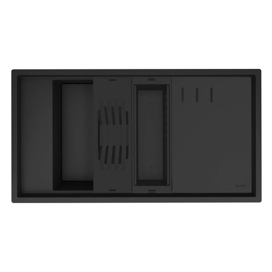 Ruvati 18"x34" epiStage Dual Mount Composite Workstation Kitchen Sink - RVG1650 in black granite finish.