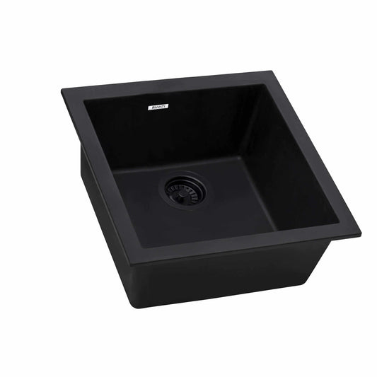 Ruvati RVG2018 17" Square Granite Composite Undermount Bar Prep Sink in sleek black finish.