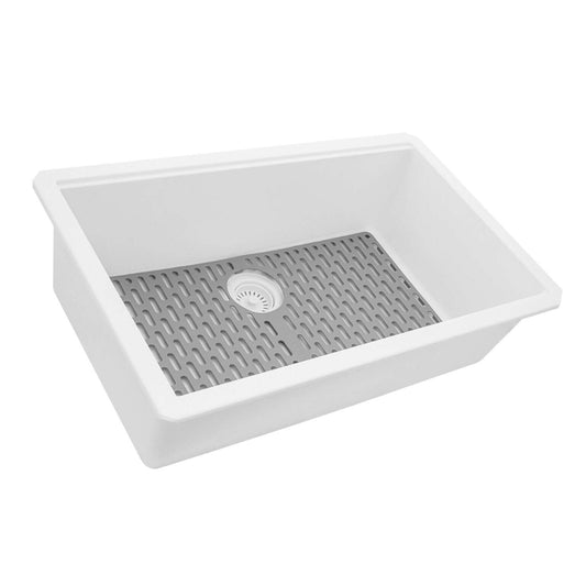 Ruvati RVG2080 32" Granite Composite Undermount Single Bowl Kitchen Sink with gray rack insert.