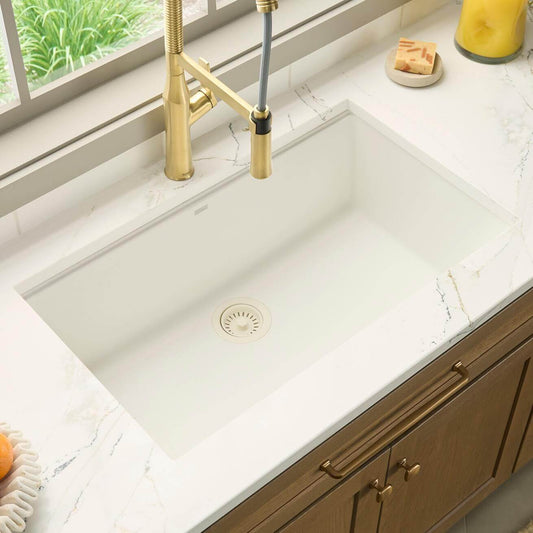 Ruvati RVG2080 32" Granite Composite Undermount Single Bowl Kitchen Sink in a modern kitchen setting.