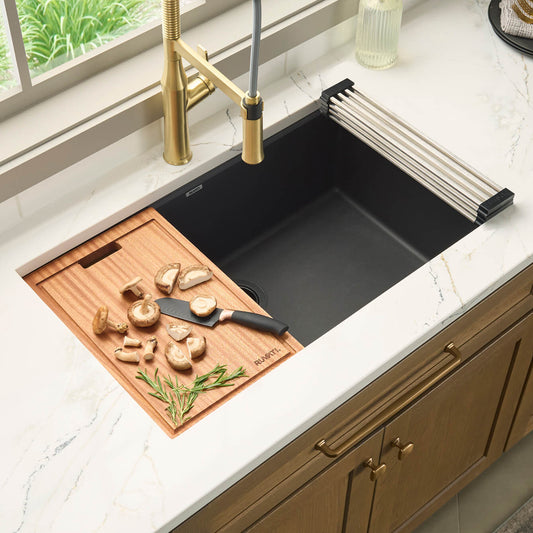 Ruvati RVG2303 32" Granite Composite Undermount Workstation Kitchen Sink with cutting board and drying rack
