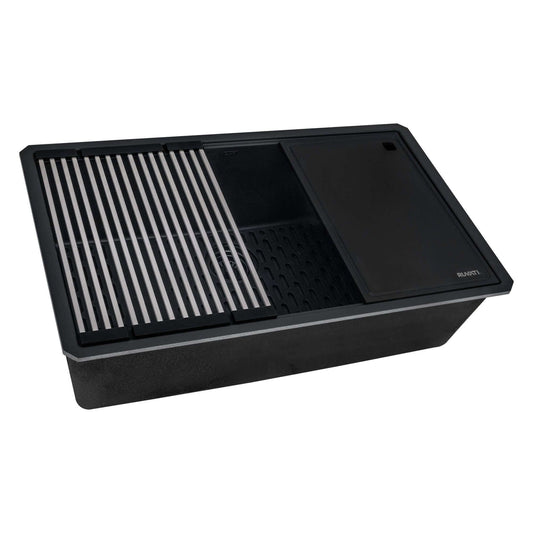 Ruvati RVG2306 32" Granite Composite Undermount Workstation Kitchen Sink with cutting board and drying rack.