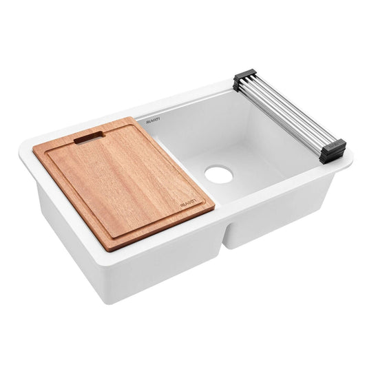 Ruvati RVG2343 32" Granite Composite Undermount Workstation Sink with cutting board and drying rack