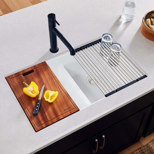Ruvati RVG2343 32" Granite Composite Undermount Workstation Sink with cutting board and drying rack