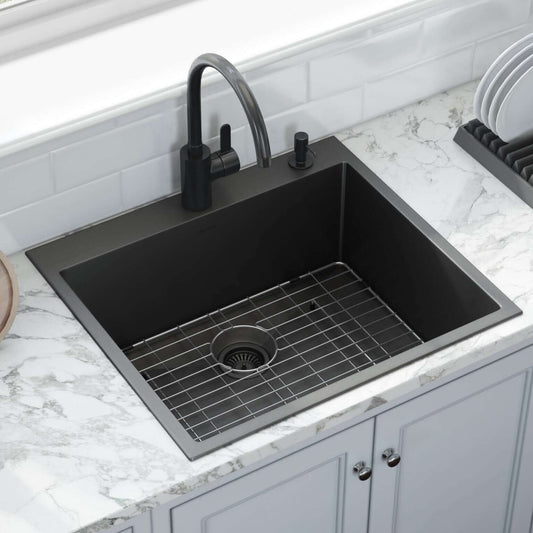 Ruvati 25" Terraza Nano-PVD Topmount Kitchen Sink Single Bowl - RVH5007 installed in a modern kitchen countertop.