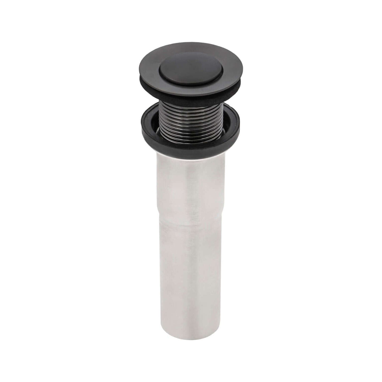 Ruvati 30" x 14" Ariaso Nano-PVD Arc Bowl Bathroom Sink Undermount - RVH6120 pop-up drain assembly in brushed stainless steel and black.