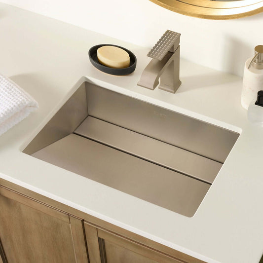 Ruvati 20" x 14" Ariaso Nano-PVD Ramp Bathroom Sink Undermount - RVH6140 with a sleek design and angled profile.