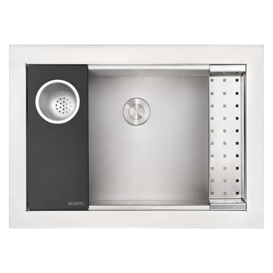 Ruvati 20" x 14" Brenna Workstation Bathroom Sink Undermount - RVH6521ST with integrated ledges and colander.