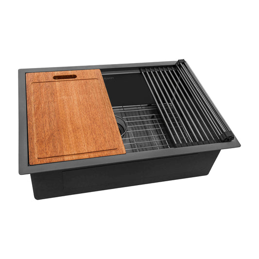 Ruvati 33" Giana Nano-PVD Workstation Kitchen Sink Undermount - RVH6533 with wood cutting board and drying rack