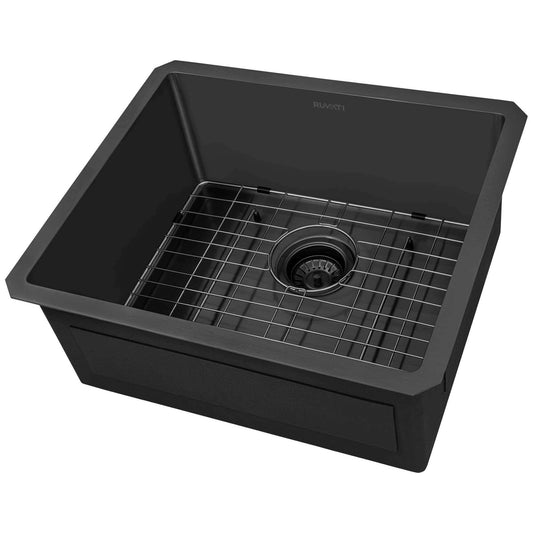 Ruvati 21" Terraza Nano-PVD Bar Prep Sink Undermount - RVH7121 in Gunmetal Black with grid.