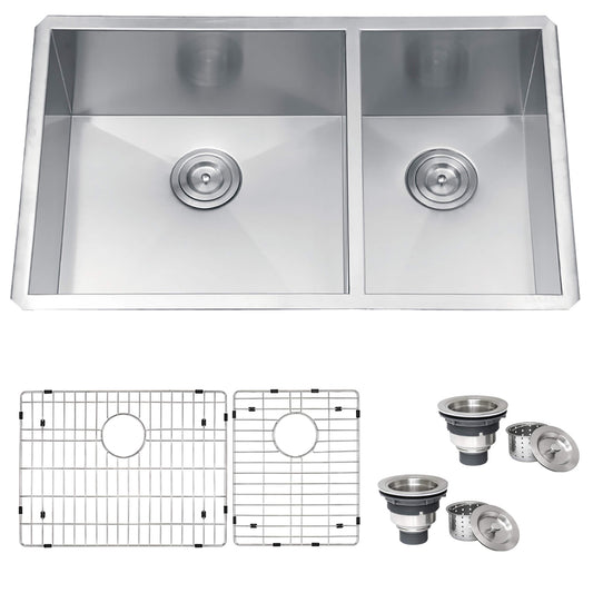 Ruvati 32" Nesta Zero Radius Double Bowl Undermount Kitchen Sink - RVH7515