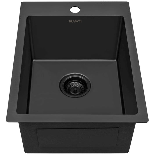 Ruvati 15" x 20" Terraza Nano-PVD Bar Prep Sink Drop-In - RVH8110 top view showcasing sleek design and black finish.