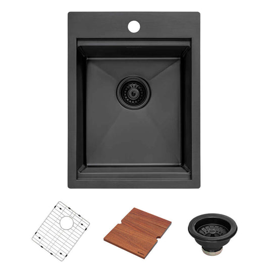 Ruvati 15" x 20" Giana Nano-PVD Workstation Bar Sink Drop-In - RVH8210 with accessories.