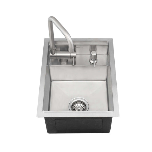 Ruvati 20" Vienna RV Sink with Concealed Faucet - RVH8272 featuring a stainless steel design and a flat-folding faucet.