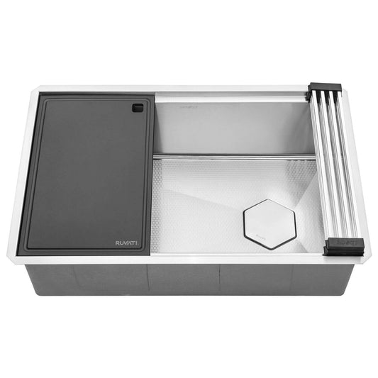 Ruvati 30" Roma Hex Workstation Kitchen Sink - RVH8830 with HexBottom technology and integrated cutting board.