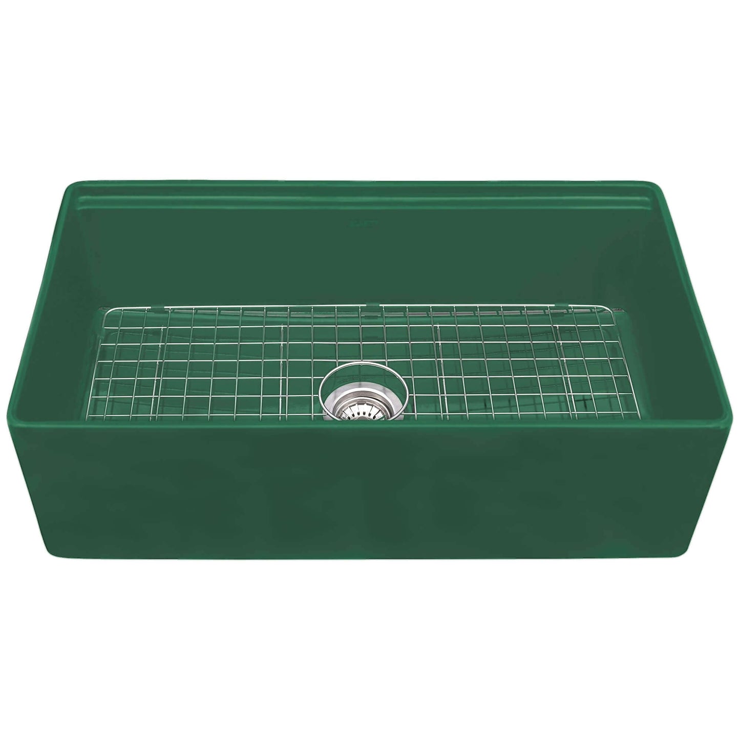 Ruvati 33" Step-Rim Apron-Front Workstation Sink in Emerald Green with included bottom grid