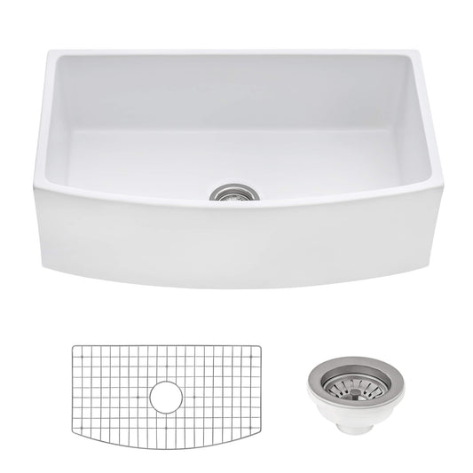 Ruvati 33" Fireclay Bow Front Farmhouse Kitchen Sink - RVL2398
