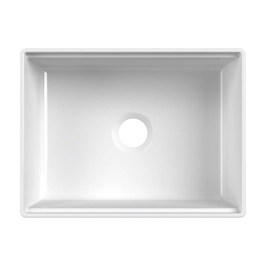 Ruvati 24" Fireclay Workstation Farmhouse Kitchen Sink White - RVL2484WH top view with center hole