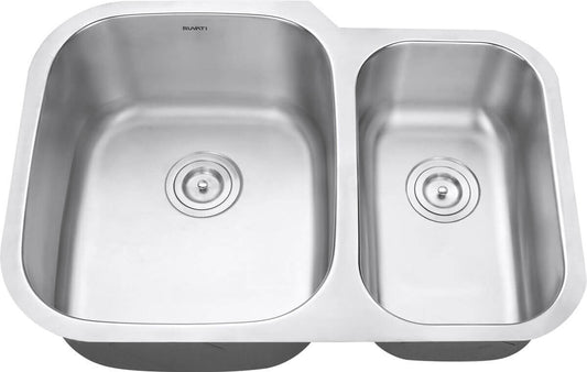 Ruvati 29" Undermount Kitchen Sink 60/40 Double Bowl - RVM4500 top view showing dual basins in stainless steel.
