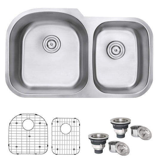 Ruvati 34" Undermount Kitchen Sink 60/40 Double Bowl - RVM4600