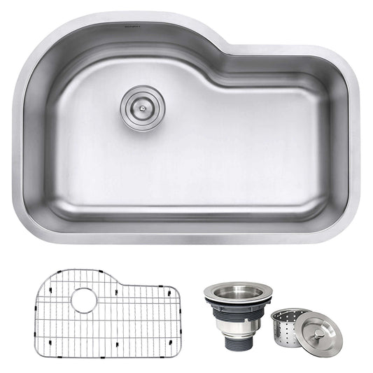 Ruvati 32" Undermount Kitchen Sink Single Bowl - RVM4700 with deep basin and kitchen accessories.