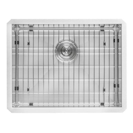 Ruvati 23" Deep Laundry Utility Sink Undermount - RVU6100 top view with stainless steel construction and grid.