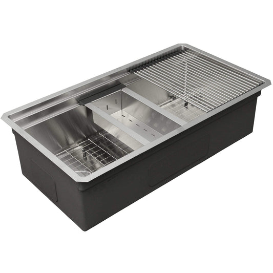 Nantucket 32" Small Radius Pro Series Prep Station Single Bowl Undermount Stainless Steel Kitchen Sink with Compatible Accessories - SR-PS-3220-OSD top view