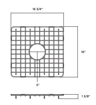 Latoscana Large Stainless Steel Grid for 33" Double Bowl Farmhouse Sink - SSG-LTD3319L top view dimensions showing 16 3/4" x 16" x 1 3/8".