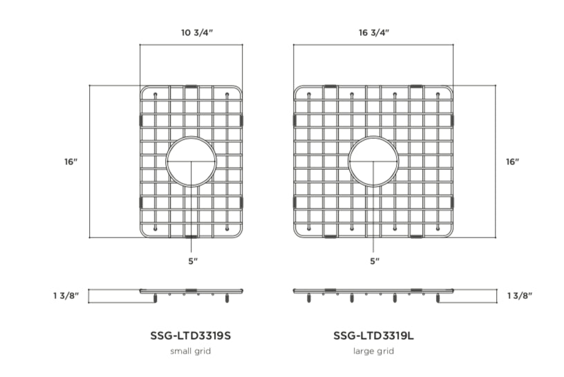 Latoscana Large Stainless Steel Grid for 33" Double Bowl Farmhouse Sink - SSG-LTD3319L dimensions and specifications diagram.