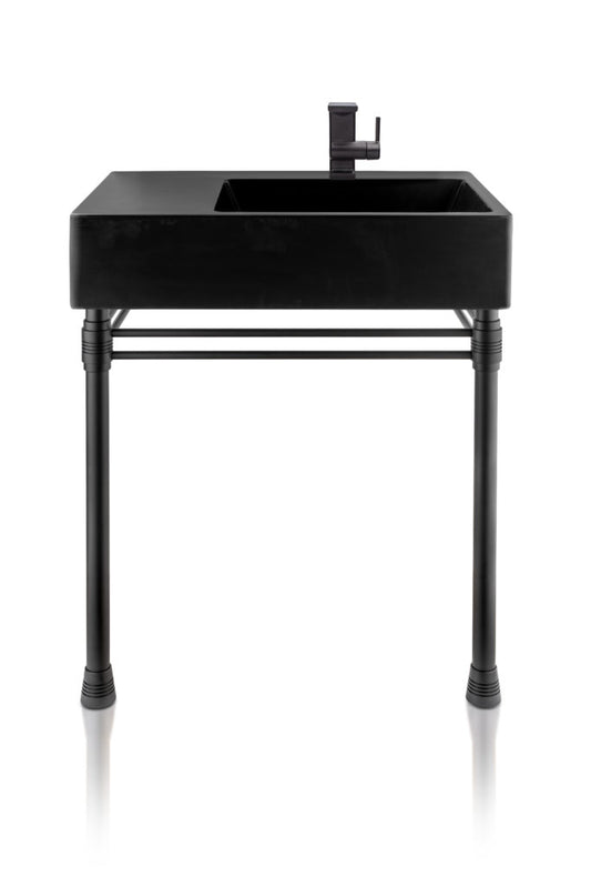 Thompson Escondido matte black copper console vanity PV-3420MB on brass legs, front view