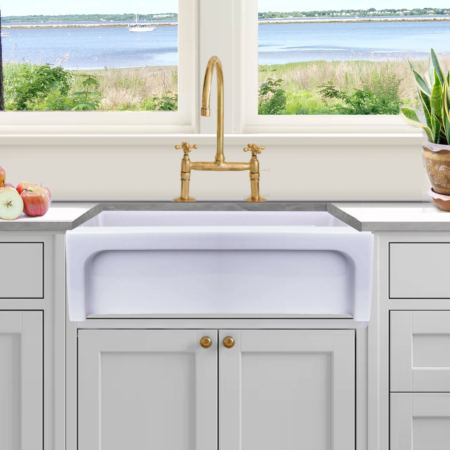 Nantucket WH3018FCL 30-inch reversible fireclay farmhouse sink, installed