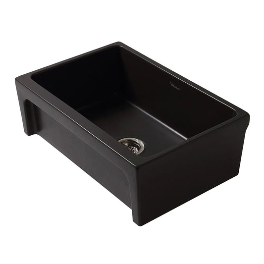 WHITEHAUS 30" Glencove Fireclay Reversible Sink in sleek black finish with modern design