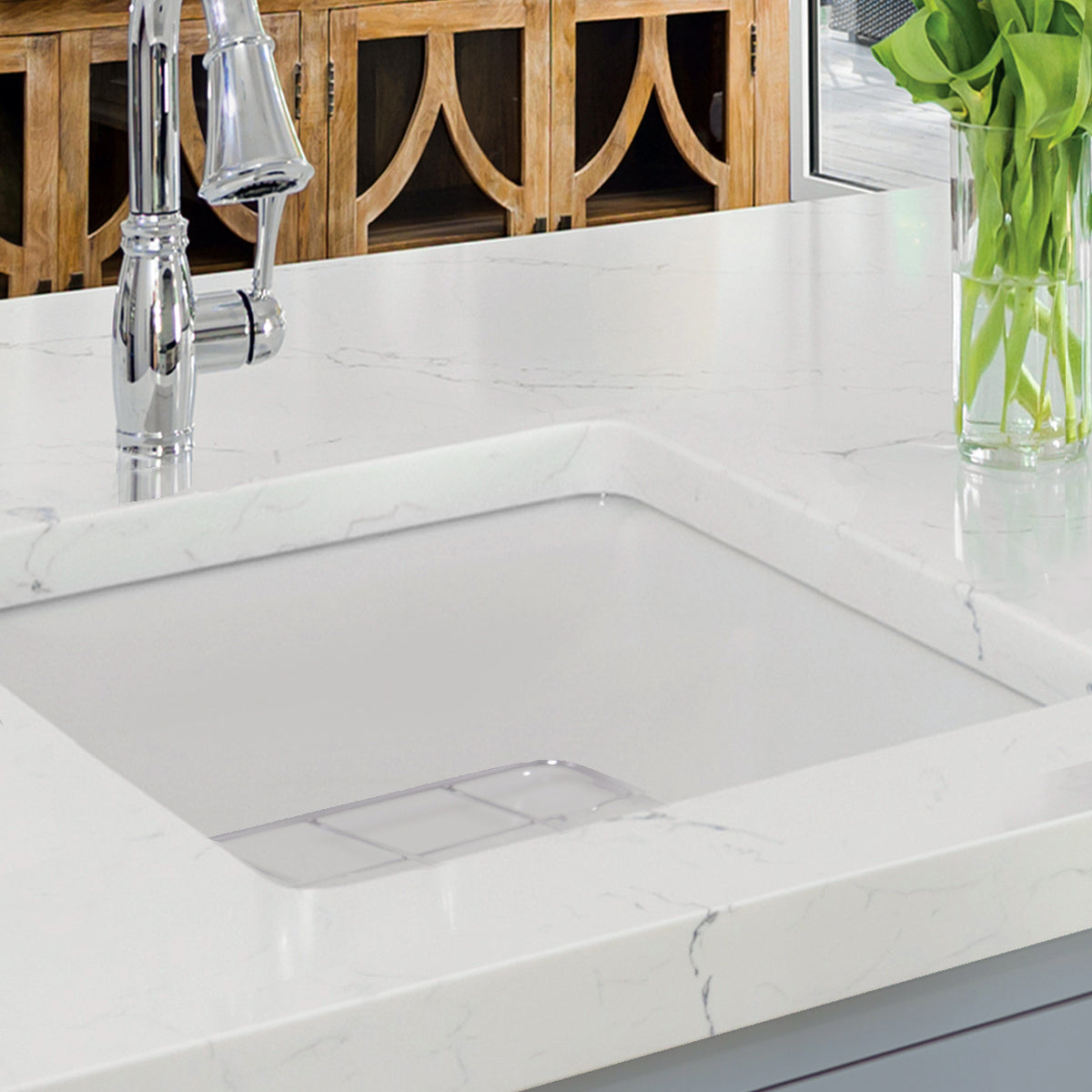 Nantucket Wellfleet-1818W 18-inch white fireclay kitchen sink, installed