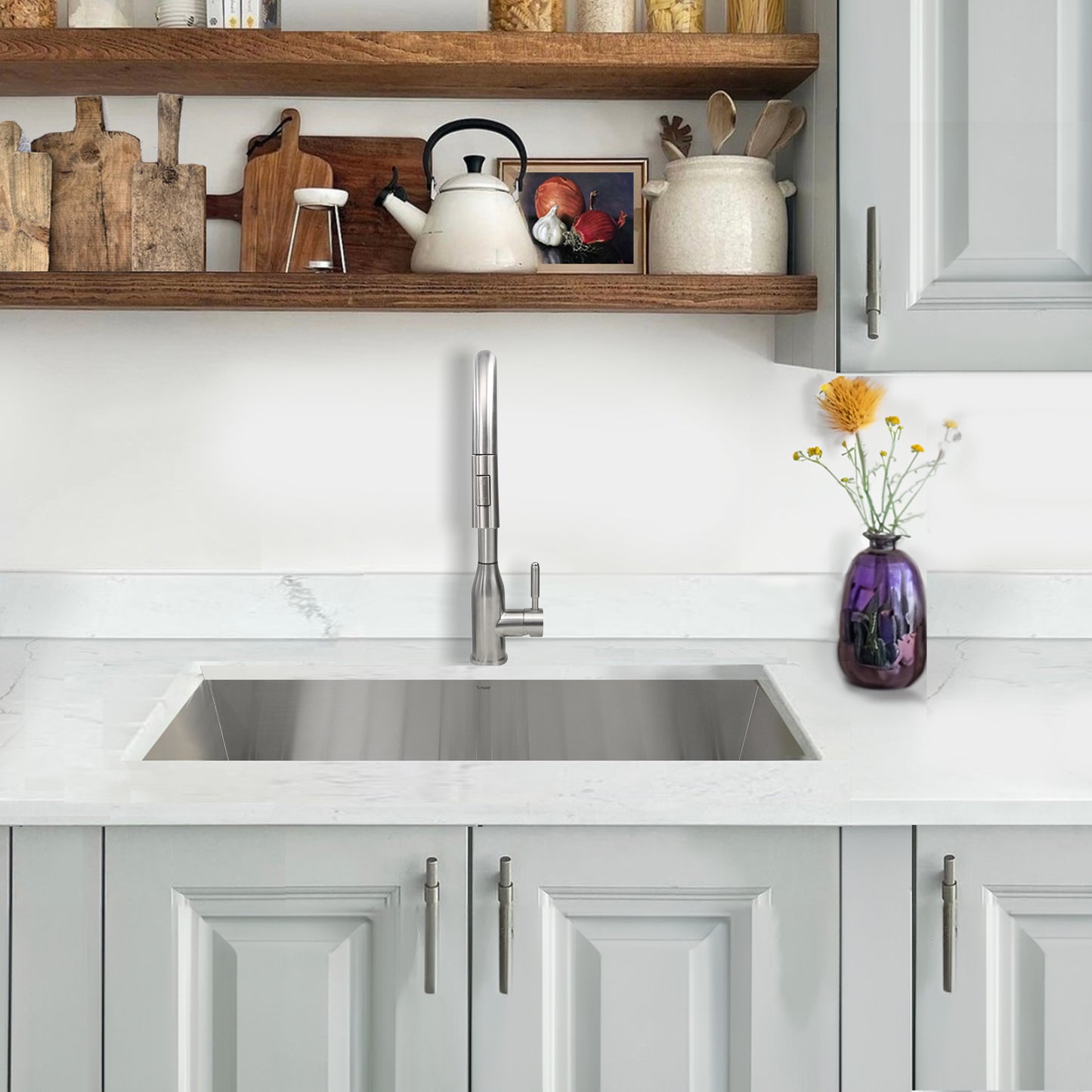Nantucket ZR3219-16 32-inch zero radius stainless sink, installed