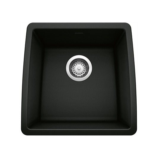 BLANCO Performa SILGRANIT 17" Undermount Bar Sink in sleek black finish, perfect for bar and prep areas.