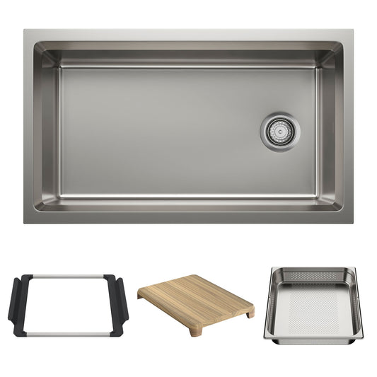 BLANCO Inteos 33" Single Bowl Reversible Undermount Stainless Steel Workstation Kitchen Sink with accessories