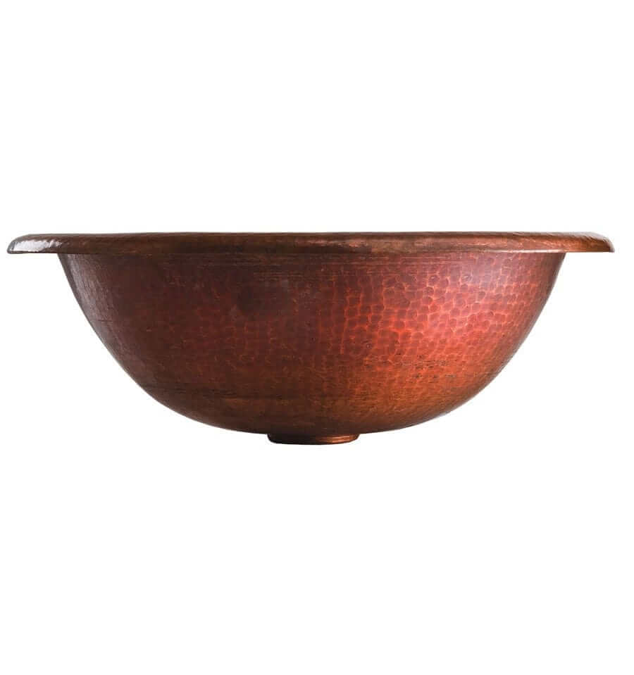 Thompson Tacambaro 15.5" Fired Copper - 2RP Round Drop In Bathroom Sink viewed from the side.