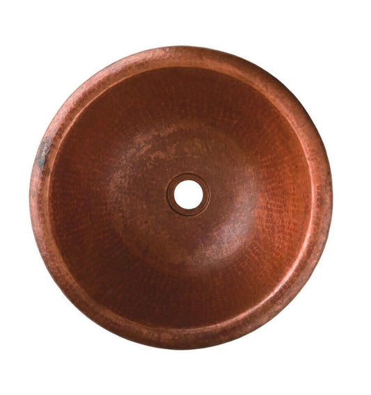 Thompson Tacambaro 15.5" Fired Copper - 2RP Drop In Bathroom Sink, hammered finish, round design.