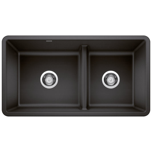 BLANCO Precis SILGRANIT 33" 60/40 Reversible Double Bowl Undermount Kitchen Sink with Low Divide