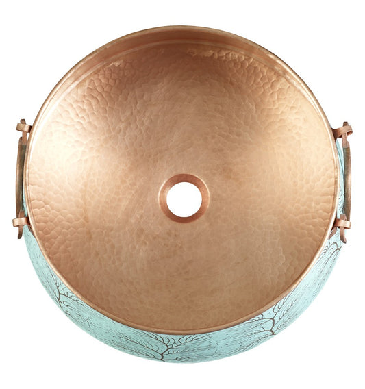 Thompson Merida 16" Hammered Rose Gold and Verde Round Bathroom Sink - BRV-19VTP - view 2