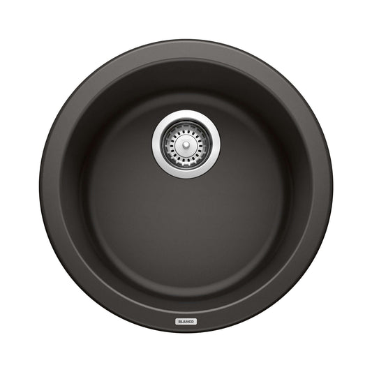 BLANCORONDO SILGRANIT 18" Dual Mount Bar Sink in round design with a sleek black finish.